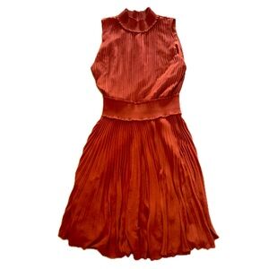 Nanette Lapore Sleeveless Burnt Orange Pleated Dress w/ Wide Elastic Waist